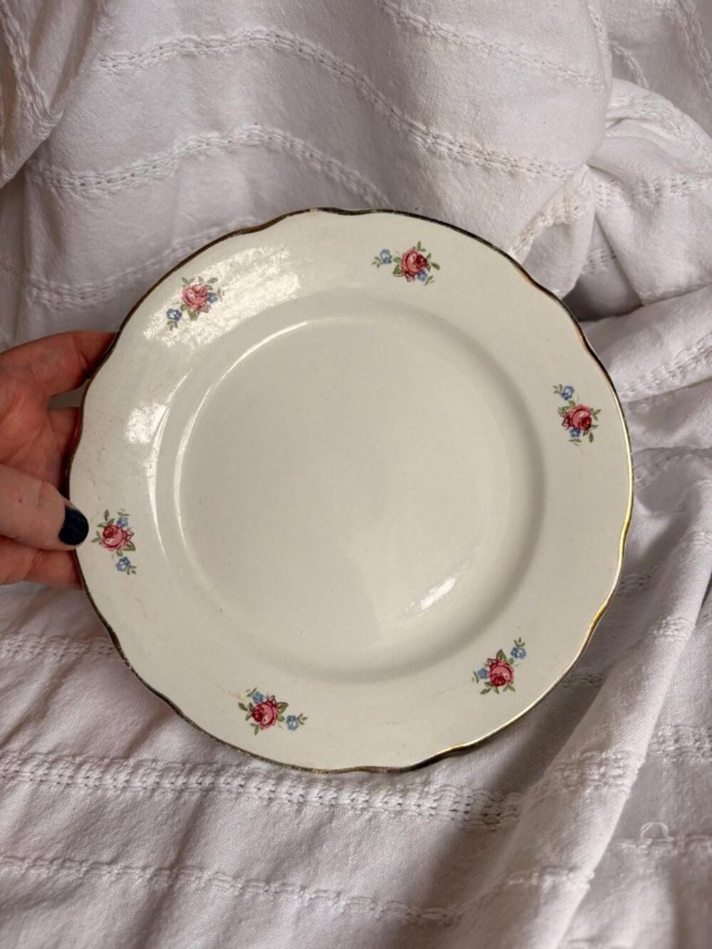Vintage Richard Ginori Porcelain Plate | Pink Rose Floral, Gold Trim (8 in)